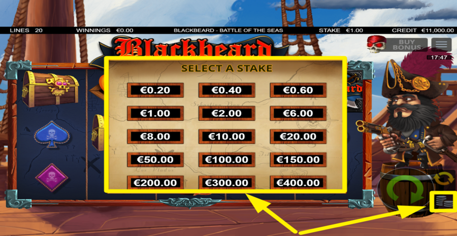 Blackbeard Battle Of The Seas Adjust Bet