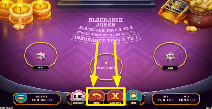 Blackjack Joker Undo Clear Bet