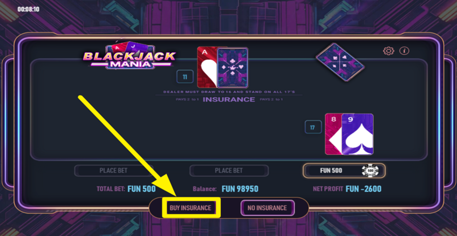 blackjack mania buy insurance