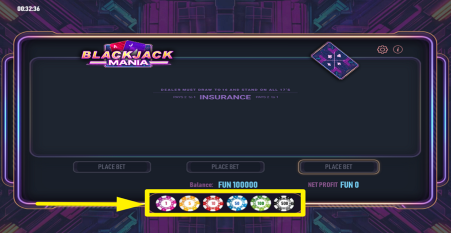 blackjack mania choose bet
