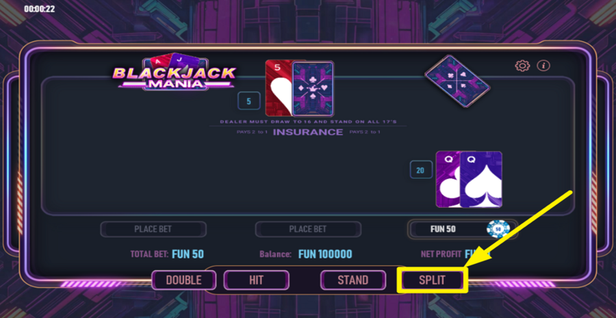 blackjack mania split