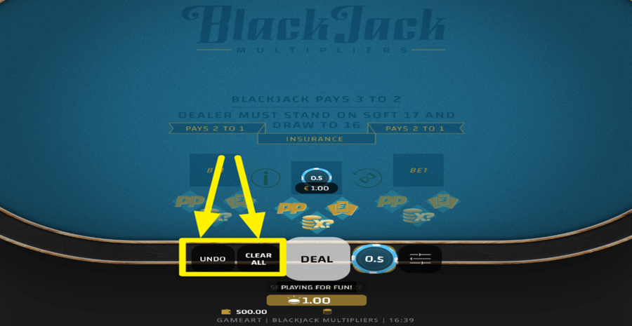 Blackjack Multipliers Undo Or Clear