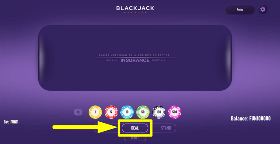 Blackjack Premium Single Deck Deal Button