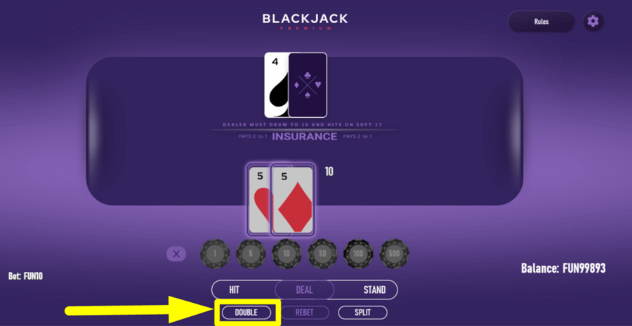Blackjack Premium Single Deck Double Button