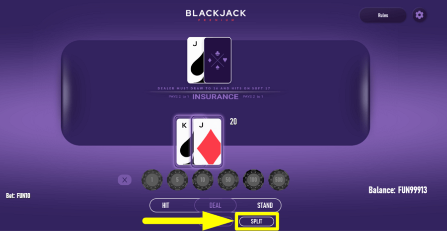 Blackjack Premium Single Deck Split Button