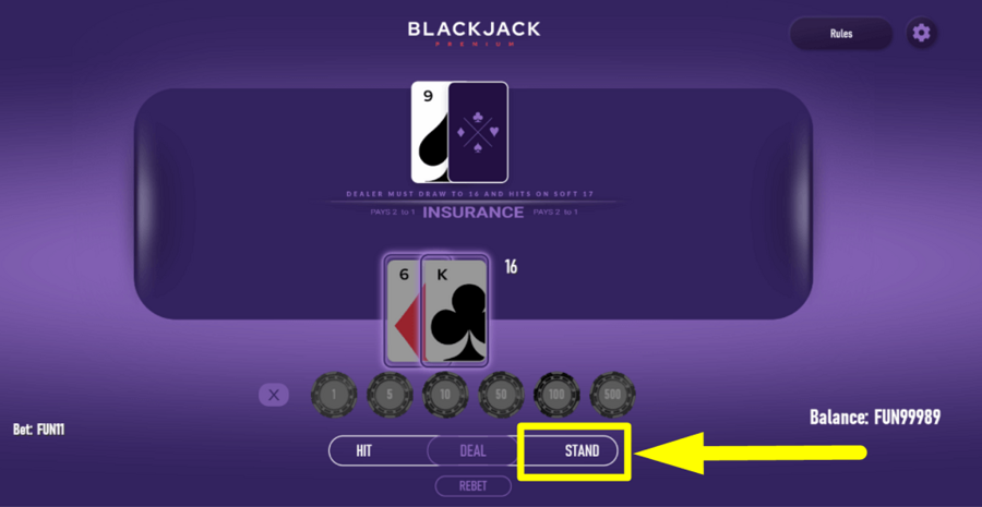 Blackjack Premium Single Deck Stand Button