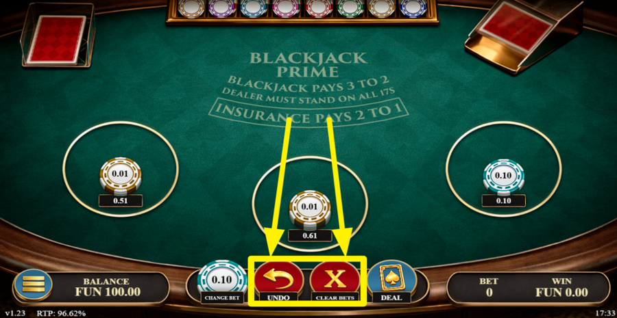 Blackjack Prime Undo Or Clear