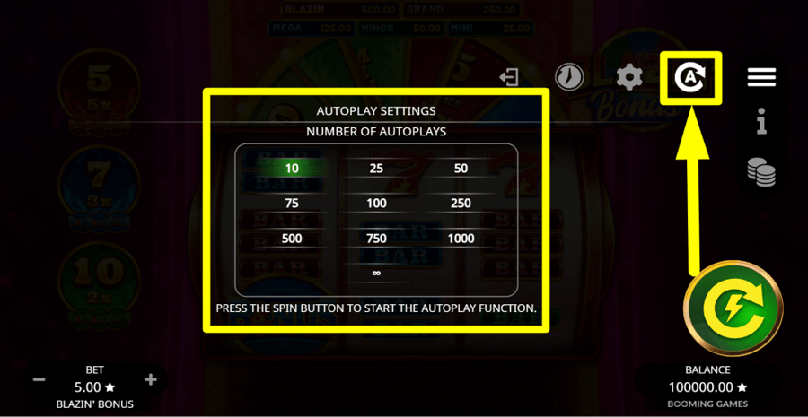 Blazin Bonus Autoplay Feature