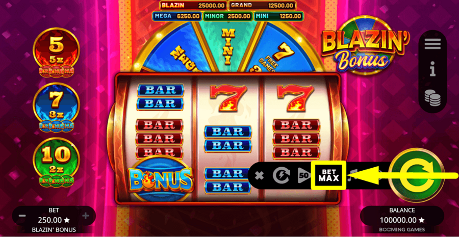 Blazin Bonus Bet Max Button