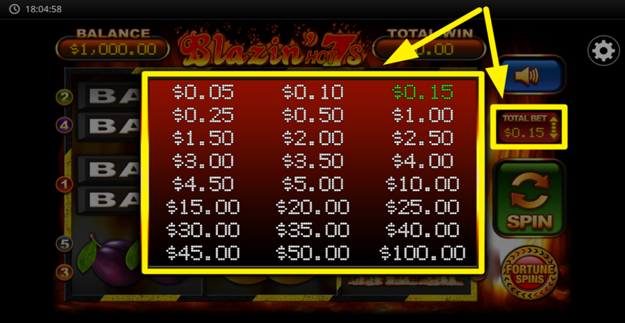 Blazin Hot 7s Adjust Bet