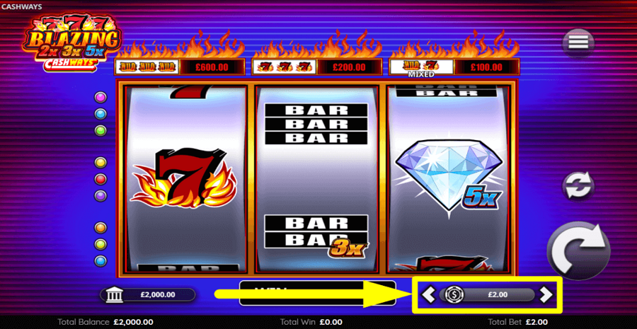 Blazing 777 2x 3x 5x Cashways Bet Value