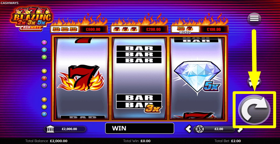 Blazing 777 2x 3x 5x Cashways Spin Button