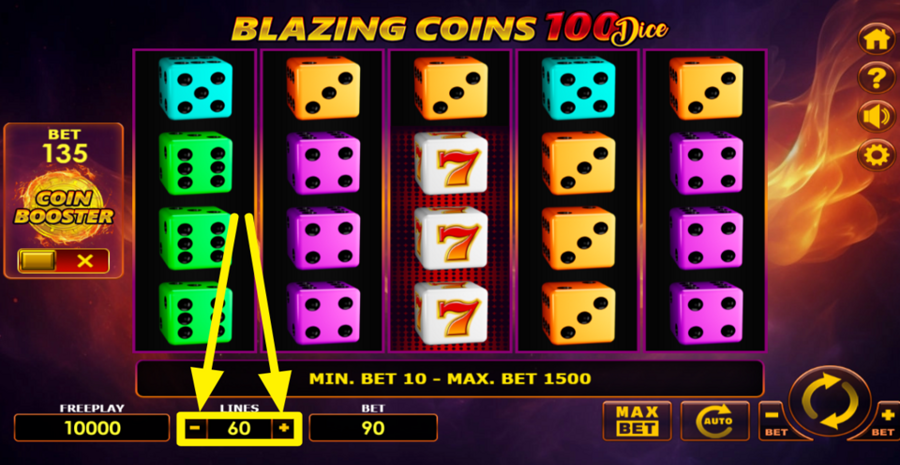 Blazing Coins 100 Dice Adjust Lines