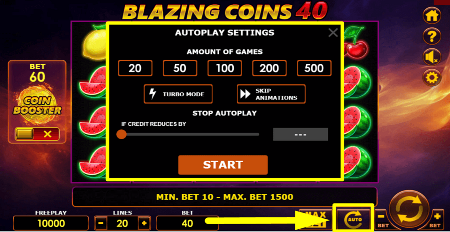 Blazing Coins 40 Autoplay Feature