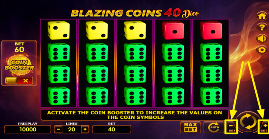 Blazing Coins 40 Dice Adjust Bet