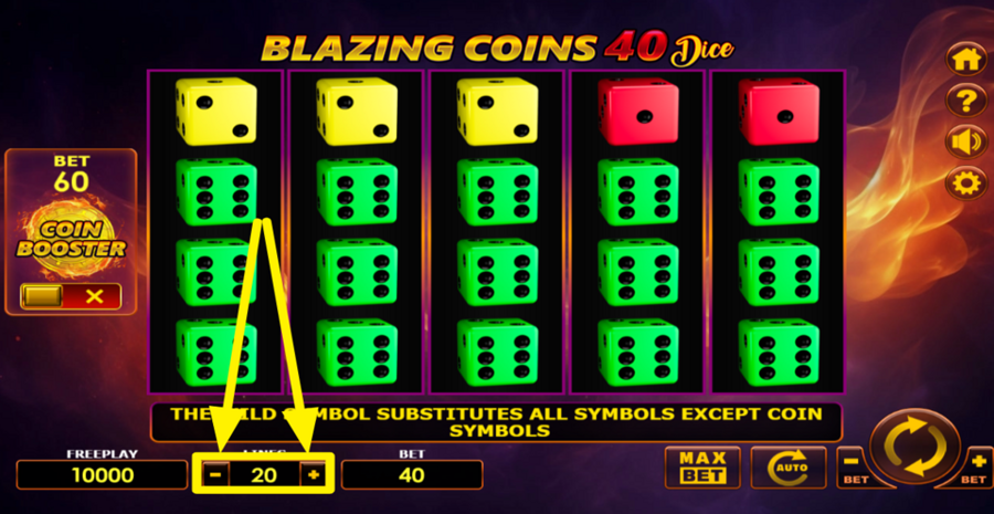 Blazing Coins 40 Dice Adjust Lines