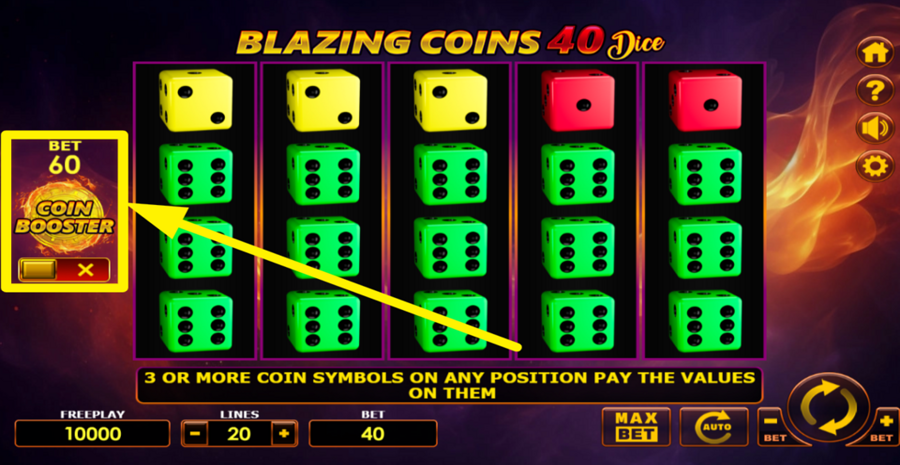 Blazing Coins 40 Dice Coin Booster