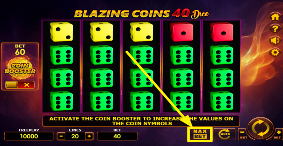 Blazing Coins 40 Dice Max Bet