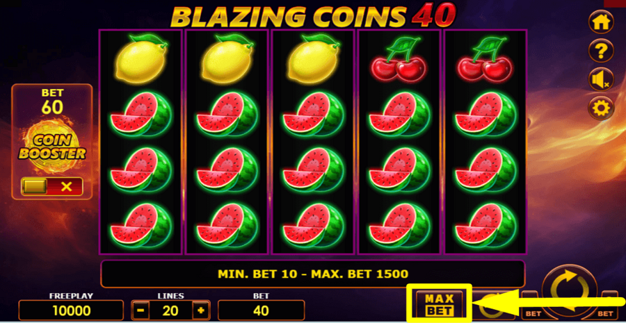 Blazing Coins 40 Max Bet Button