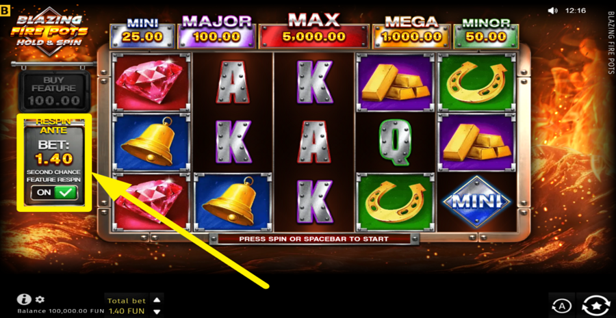 Blazing Fire Pots Hold And Spin Ante Bet