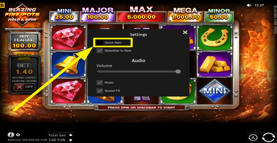 Blazing Fire Pots Hold And Spin Turbo