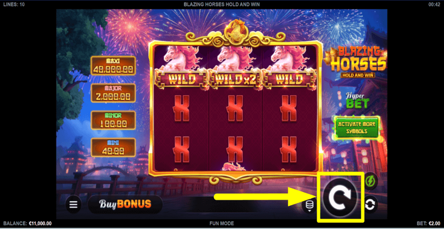 Blazing Horses Hold And Win Spin Button