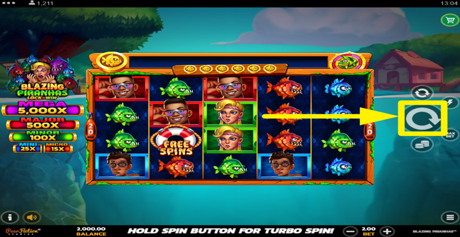 Blazing Piranhas Lock N Win Spin Button
