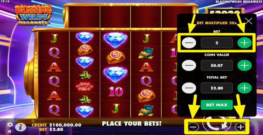 Blazing Wilds Megaways Adjust Bet Level