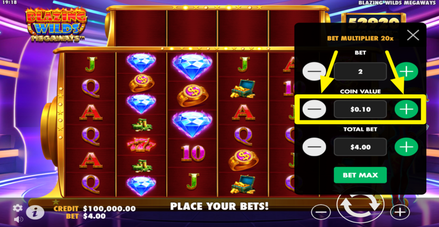 Blazing Wilds Megaways Adjust Coin Value