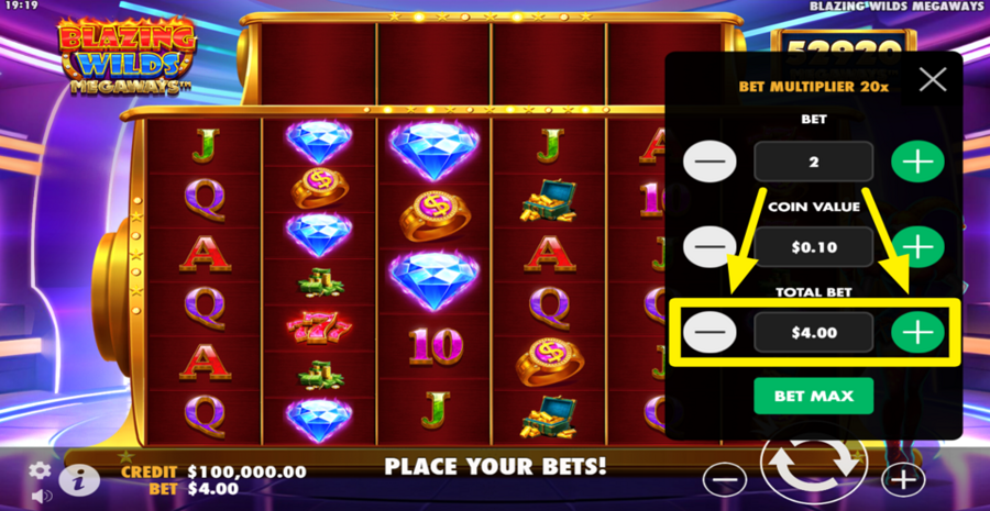 Blazing Wilds Megaways Adjust Total Bet