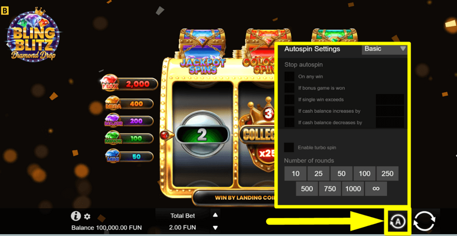 Bling Blitz Diamond Drop Autoplay Feature