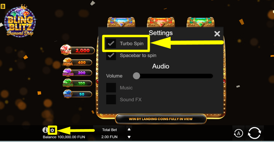 Bling Blitz Diamond Drop Turbo Feature