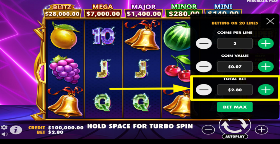 Blitz Super Wheel Adjust Total Bet