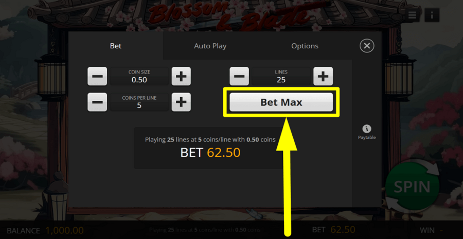Blossom And Blade Bet Max Button