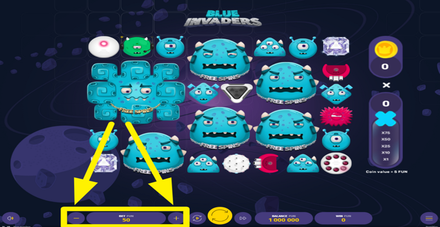 Blue Invaders Adjust Bet