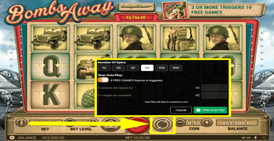 Bombs Away Autoplay Feature
