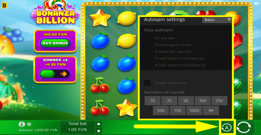 Bonanza Billion Autoplay Feature