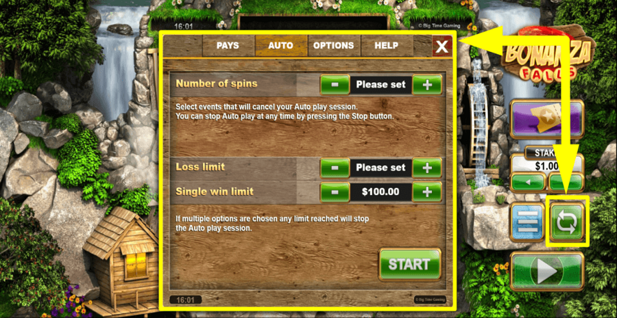 Bonanza Falls Autoplay Feature