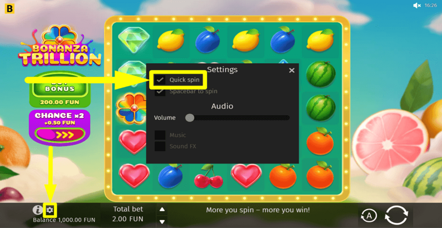Bonanza Trillion Quick Spin Feature