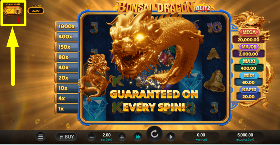 Bonsai Dragon Blitz Bonsai Spins Feature