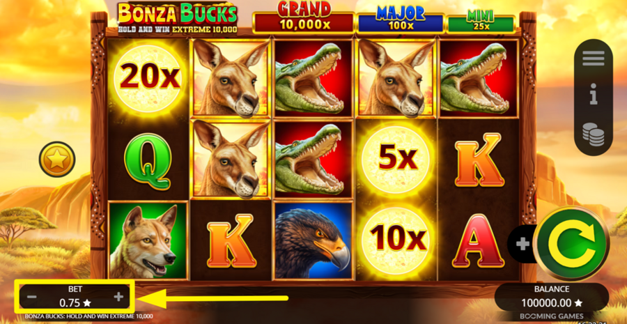 Bonza Bucks Hold And Win Extreme 10000 Adjust Bet
