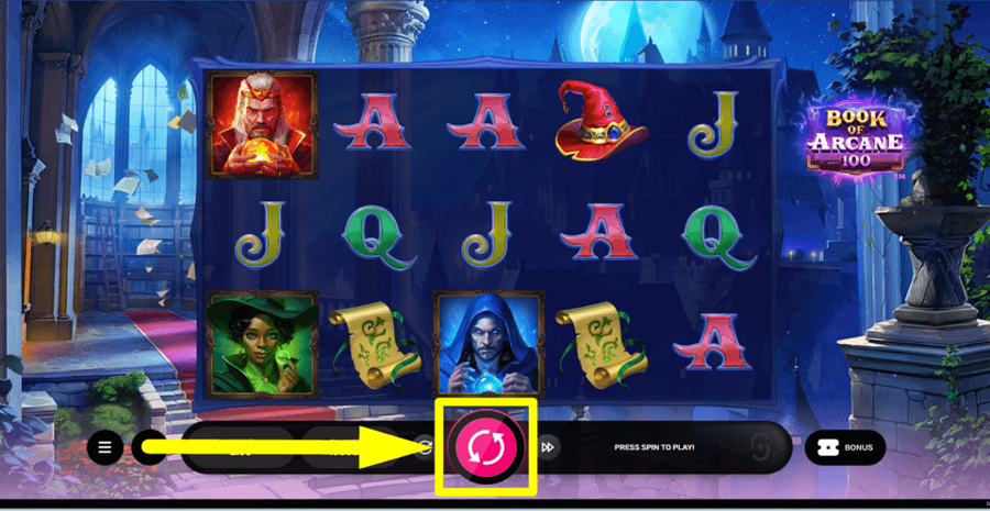 Book Of Arcane 100 Spin Button
