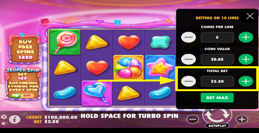 Book Of Candy Adjust Total Bet