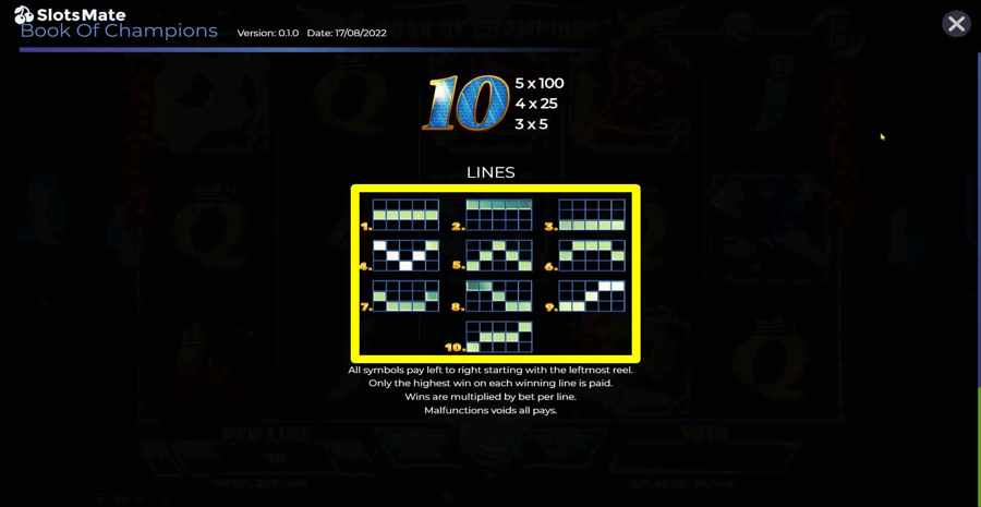 Book Of Champions Paylines