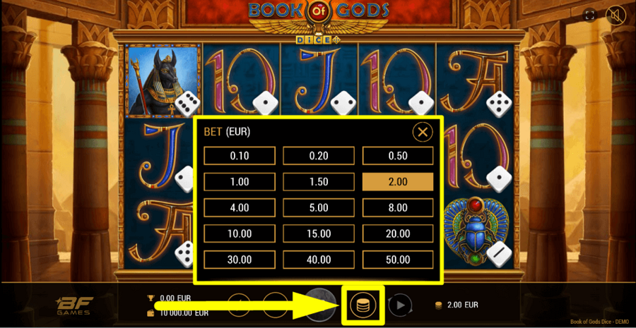 Book Of Gods Dice Bet Value