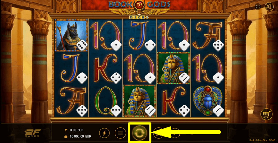 Book Of Gods Dice Spin Button