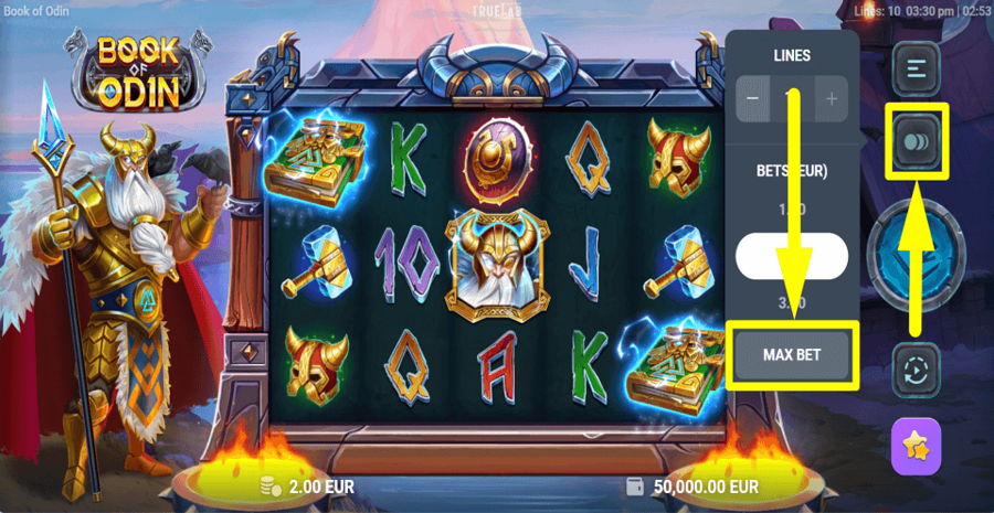 Book Of Odin Max Bet Button