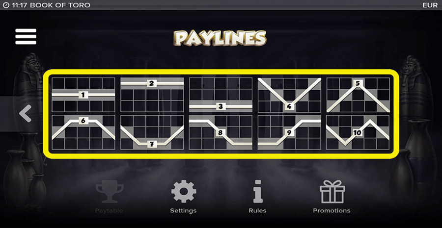Book Of Toro Paylines