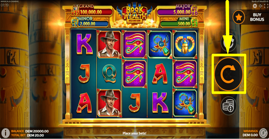 Book Of Wealth 3 Spin Button