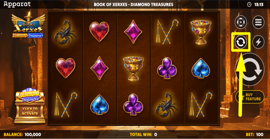 Book Of Xerxes Diamond Treasures Autoplay Feature